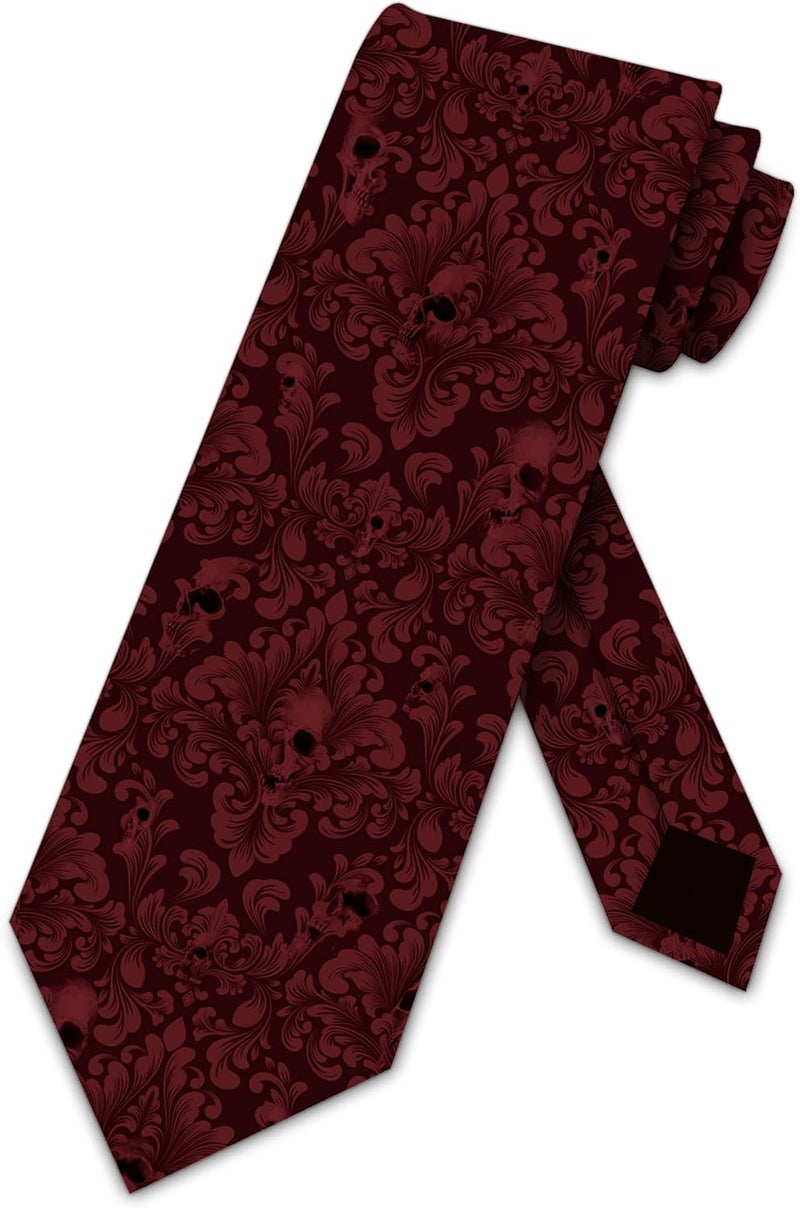 Three Rooker Skull Ties Mens Damask Necktie Halloween Tie for Men Conservative Holiday Print - Image 1